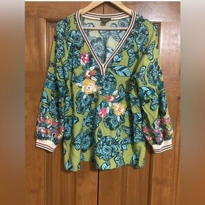 Anthropologie Vineet Bahl Floral V-neck Embroidered Blouse Top Women’s Sz Large